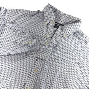 Ralph Lauren Mens L Button Down Shirt Linen Cotton Plaid Tilden Fit Blue White‎